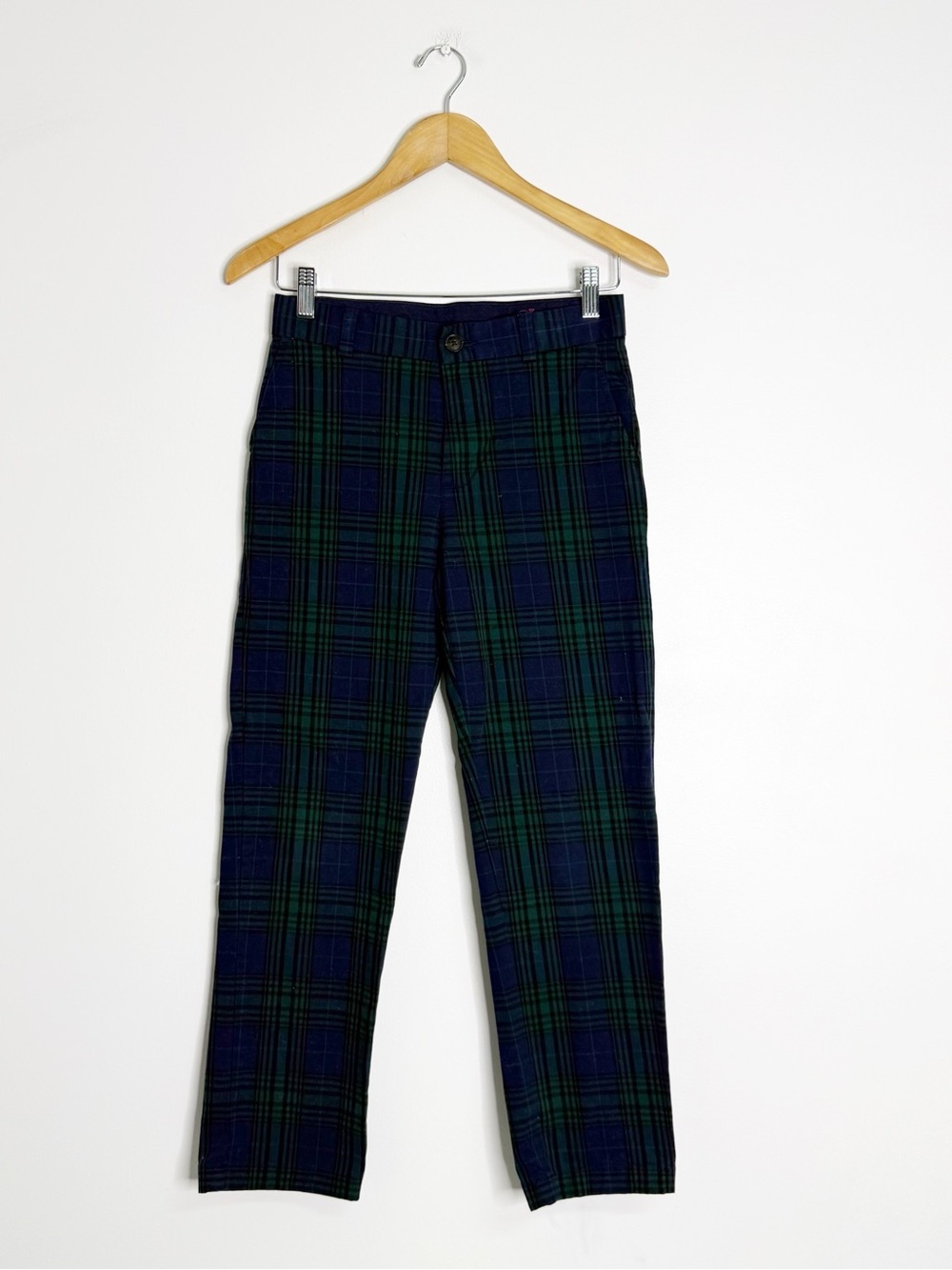 Vineyard Vines Boys Size 14 Navy Green Plaid Pants Cotton Stretch